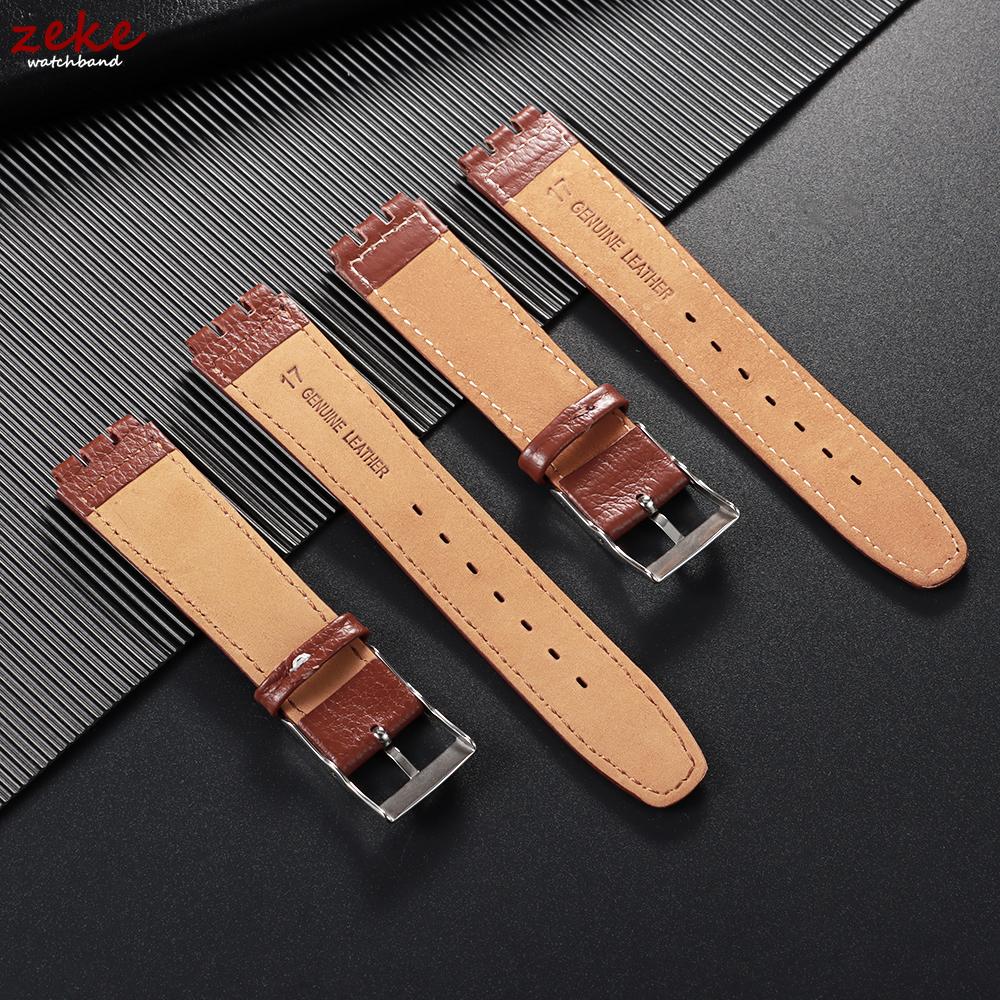 Wristband 17mm for Swatch Watch Strap Genuine Cowhide Leather Bracelet Men Women Business Black Buckle Replacement Watchband