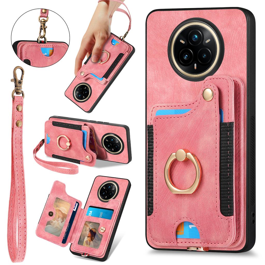 Pro Realme 14 Pro 5G Retro PU kožený zadní kryt s držákem na karty s blokováním RFID