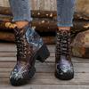 Fashion Fashion Printed Platform Ankle Boots for Women Autumn Winter Black High Heels Short Boots Woman Lace-up Thick Heeled Botas Mujer