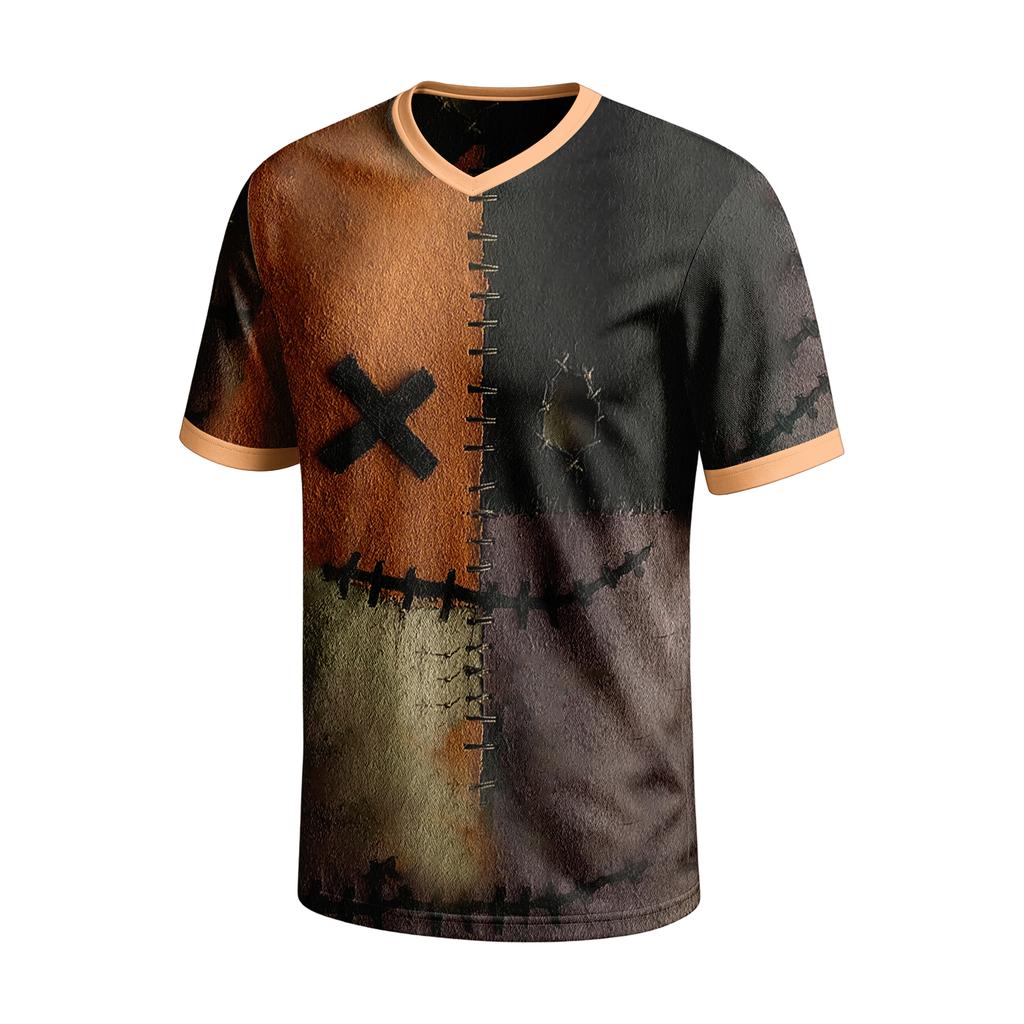 Men's Short Sleeve V-Neck T-Shirt with Halloween Print for Casual Daily Wear