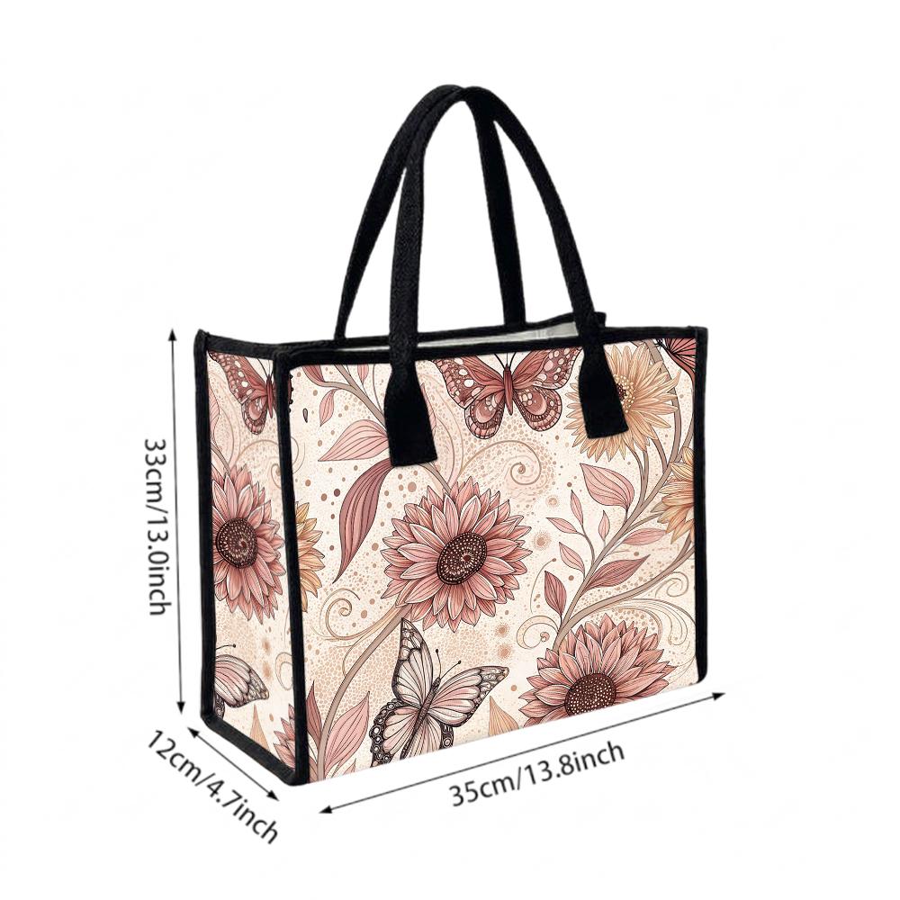 Boho Floral Butterfly Women Shoulder Tote Bag Casual Daily Portable Handbag