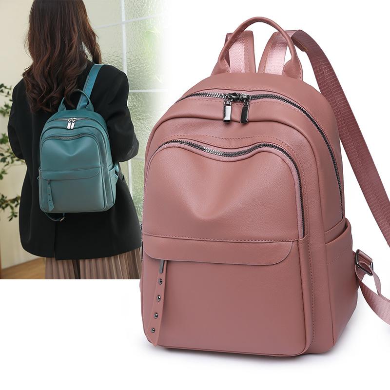Ladies backpack new simple fashion large capacity soft leather casual outdoor college backpack розовый