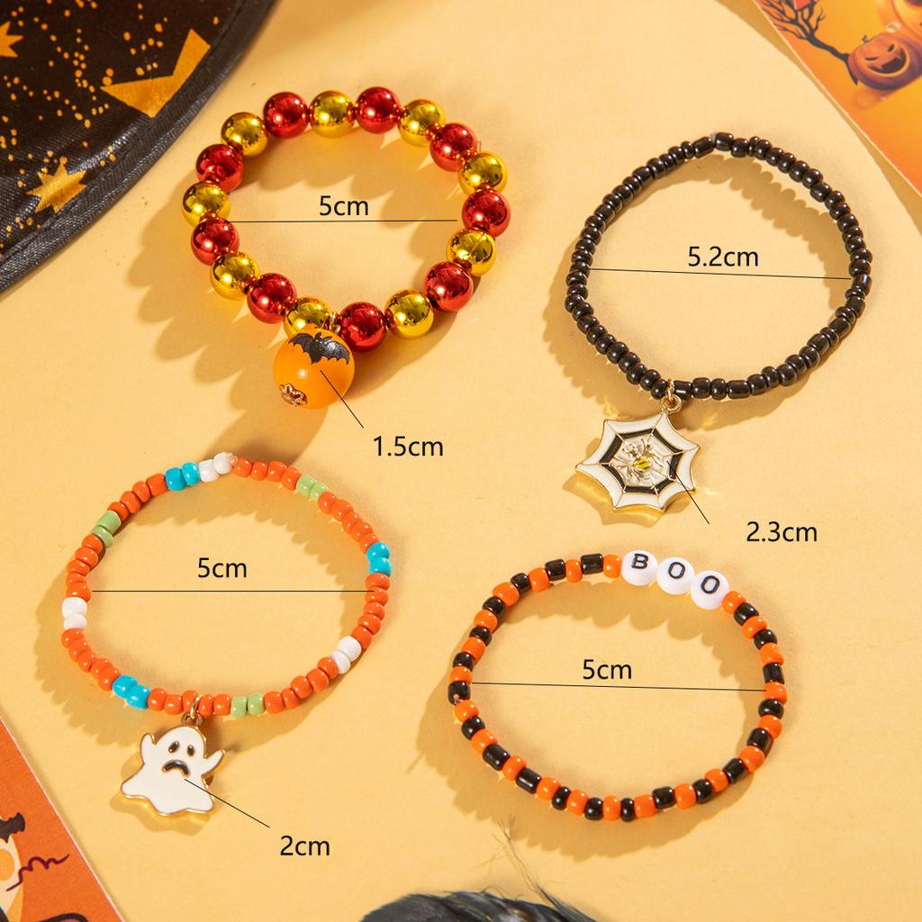 Funny Halloween Witch Hat Pumpkin Black Cat Ghost Cobweb Bracelets For Women Men Vintage Spider Crystal Beads Bracelet Jewelry