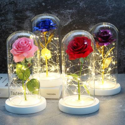 Flannel Rose LED Glass Cover Simulation Gold Foil Rose Flower Lighting Simulation Flower Decoration Light Night Light  Valentine's Day Gift