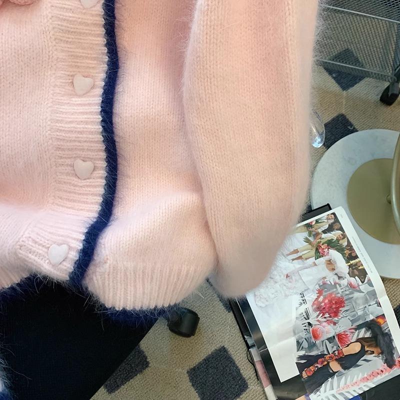 Pink Three-dimensional Cherry Sweater Women's Autumn and Winter New Sweet Furry Short Knitted Cardigan