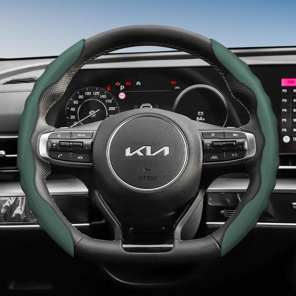 Suitable for Kia Steering Wheel Cover with Wavy Sports Design, Breathable Leather, Segmented Anti-Slip, Sweat-Absorbing Protective Cover for Ceed,