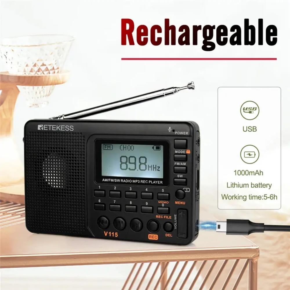 V115 Radio FM AM SW Portable Radios Rechargeable Shortwave Radio Batteries Full Wave USB Recorder Speaker for Elders