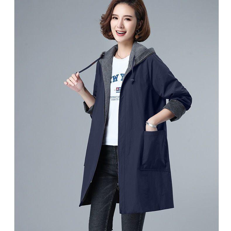 Autunno e Inverno Fodera a Doppio Strato Trench di Media Lunghezza con Cappuccio da Donna Sono Sottili, Semplici, Casual e Ampi