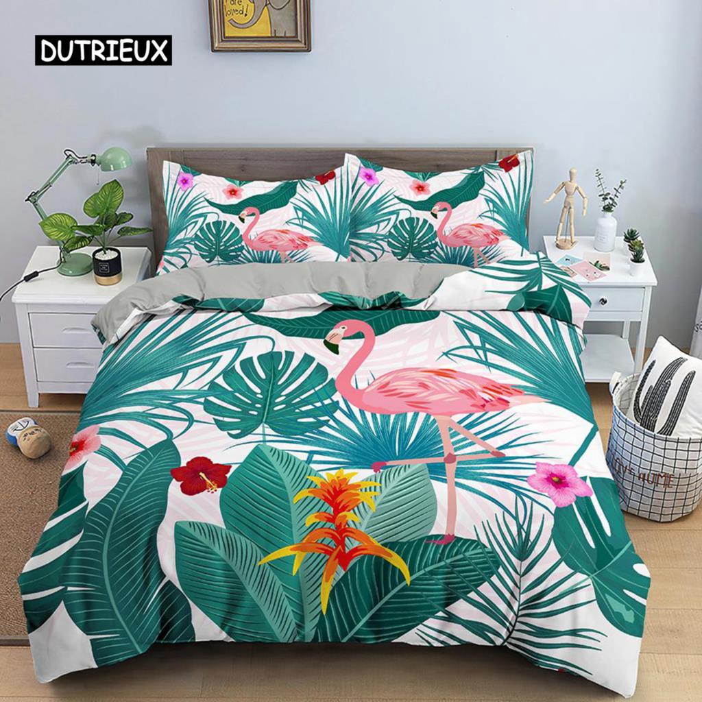 

Комплект постельного белья Flamingo Purple Tropical Botanical Комплект постельного белья Coral Flamingo Soft Breathable Queen King Polyester Quilt Cover EU single(135x200cm)
