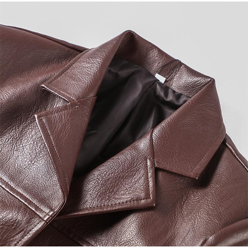 Vintage kožená dámská bunda s rozepínací límec jednořadové bundy Jednobarevné Móda Ženy Kabát Podzim Nové Dámské Kabáty