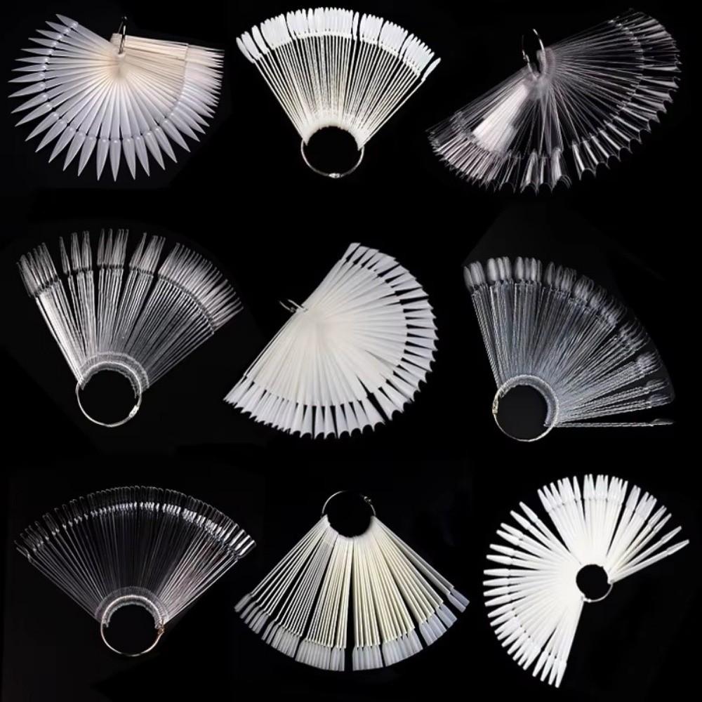 50pcs Fan-Shaped Nail Practice Display Tips Clear Nail Display Sticks Display Board