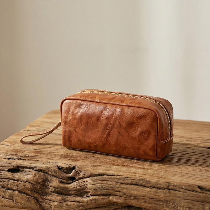 Multi-Purpose Genuine Leather Travel Organizer Pouch, Large Capacity Leather Pen Case, Cosmetics, Small Tools & Daily Essentials