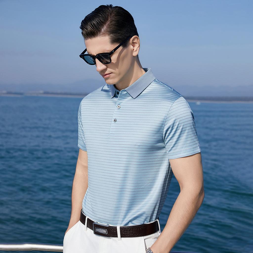 Men's Summer Stripe Silk Polo Shirt