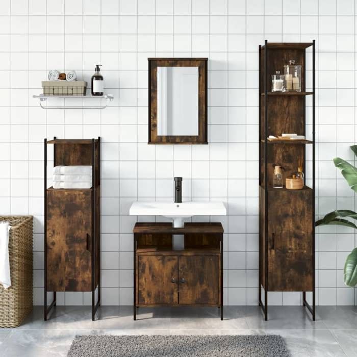 VidaXL 4-Piece Bathroom Furniture Set, Cabinets with Mirror, Interior Toilet Storage Unit, Modern, 3214827