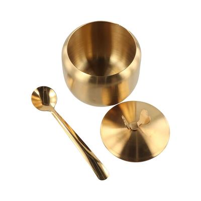 Stainless Steel Sugar Bowl with Spoon Lid Large Capacity Seasoning Pot Durable Gold Silver Small Condiment Container Restaurant