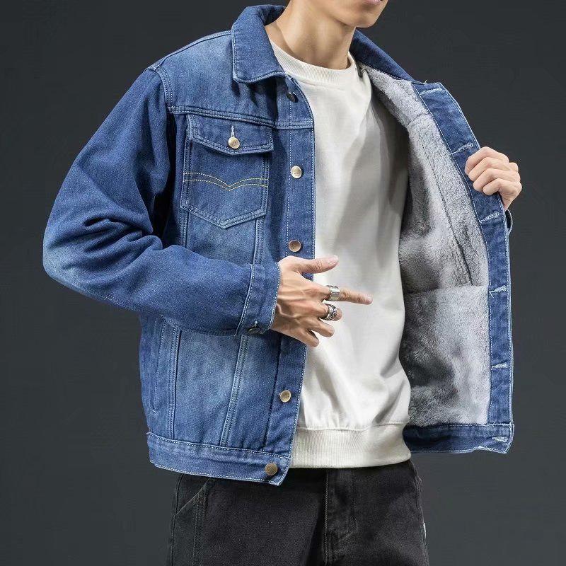 Men's Autumn/Winter Plush Thickened Denim Jacket - Loose Fit, Warm, Casual Fashion Style