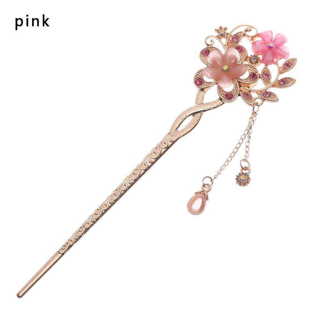 

Women Girls Vintage Shiny Double Flower Hair Comb Hair Clip Rhinestone Hair Pin Hair Accessories розовый