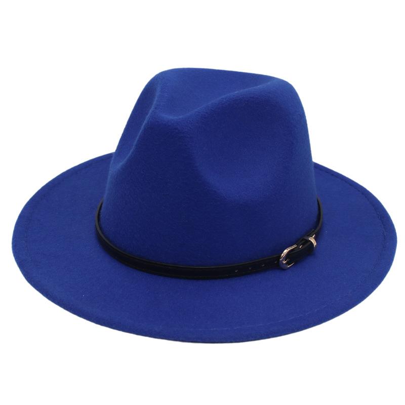 European And American Buckle Accessories Top Hat British Fashion Jazz Hat New Woolen Felt Hat Jazz Hat