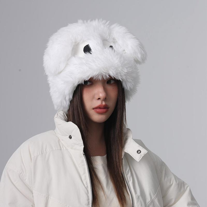 Cartoon Big eared Puppy Plush Hat Korean Style Female Autumn and Winter Cute and Funny Thickened Warm Photo Hat