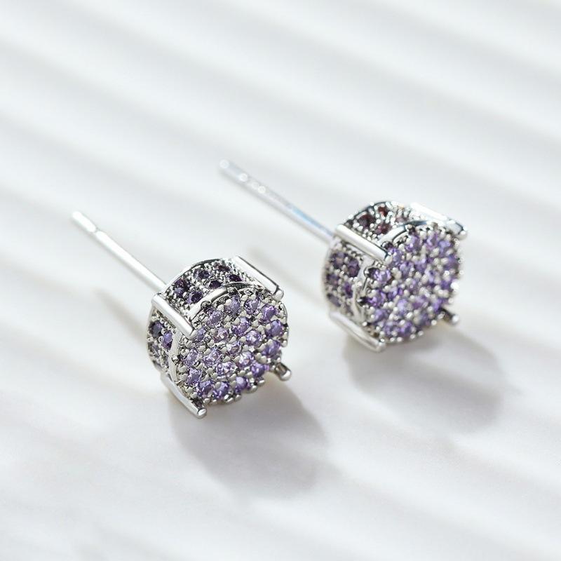 Popular White K Round Zircon Inlaid Stud Earrings Women, Full Diamond Earrings Temperament Versatile Ear Jewelry
