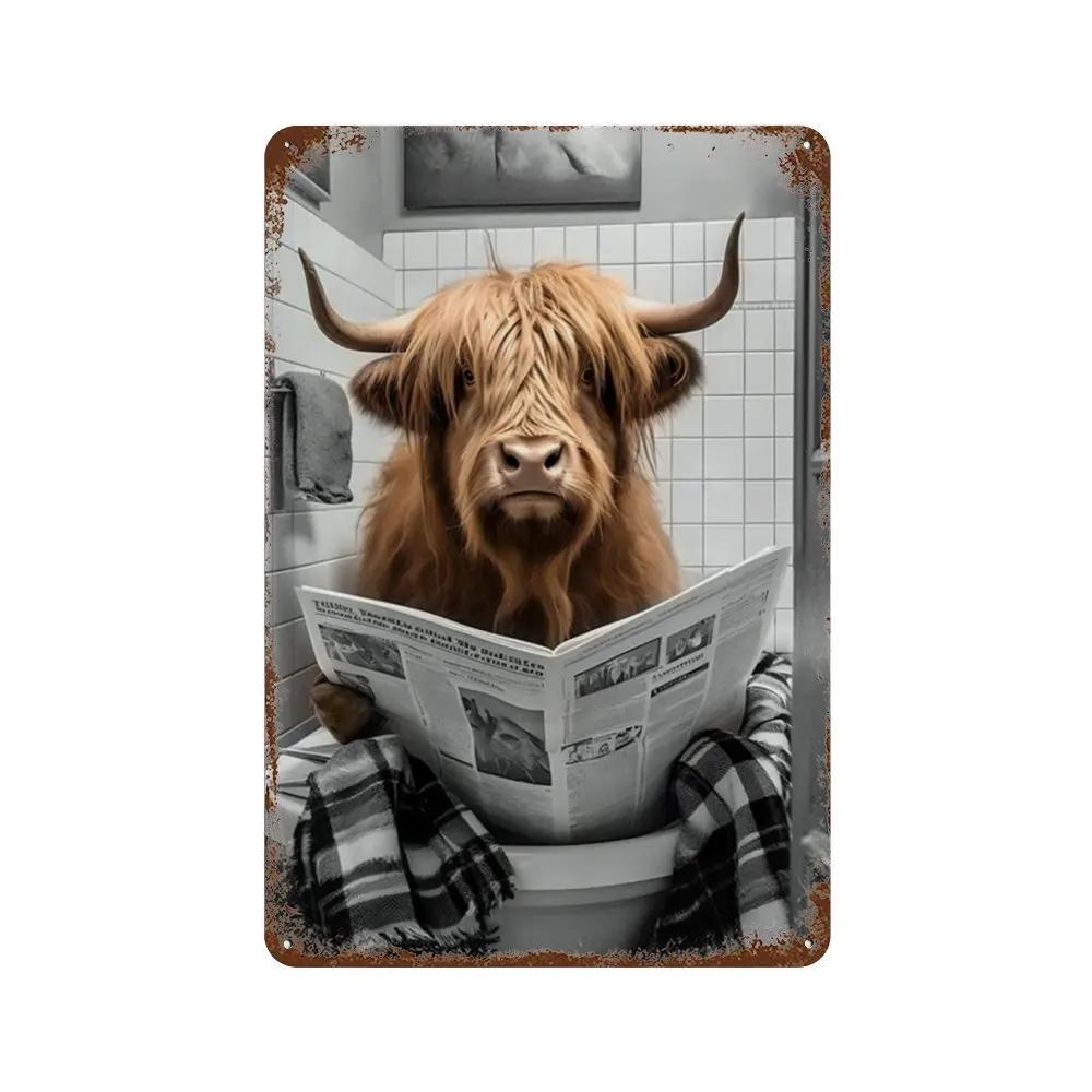 Funny Animal Posters Metal Tin Sign Plaque Dog Monkey Reading Newspapers Decorative Plates For Toilet Bathroom Wall Art Decor