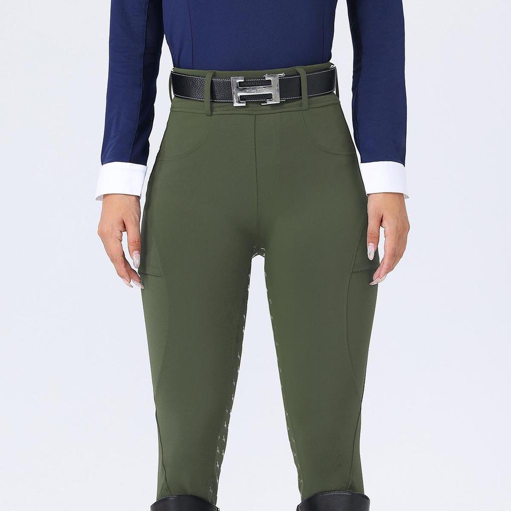 Women's High Waist Equestrian Breeches with Full Seat Silicone Grip and Dual Side Pockets