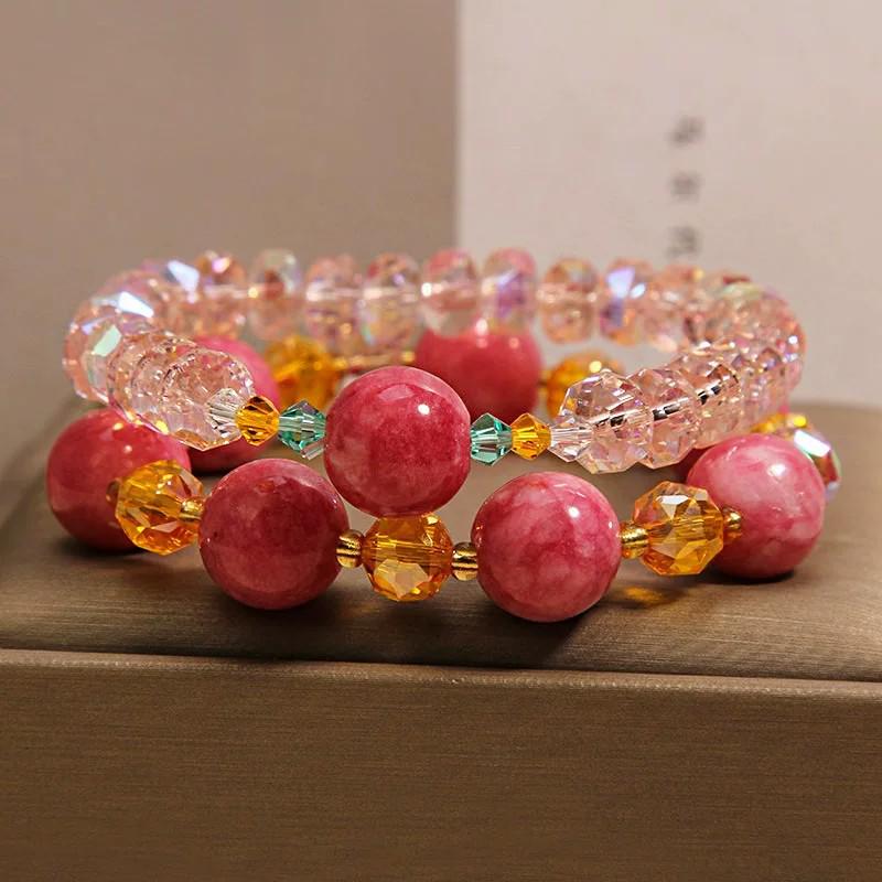 Rose Quartz Double Layer Stackable Bracelet for Women - Light Luxury High-End Beaded Gift for Best Friend.