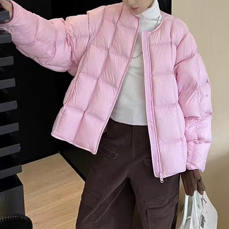 

Winter Down Jacket Women s Fluffy Puffer Jacket Women Thicken Warm Oversized Baseball Collar White Duck Down Short Casual Coat One Size розовый