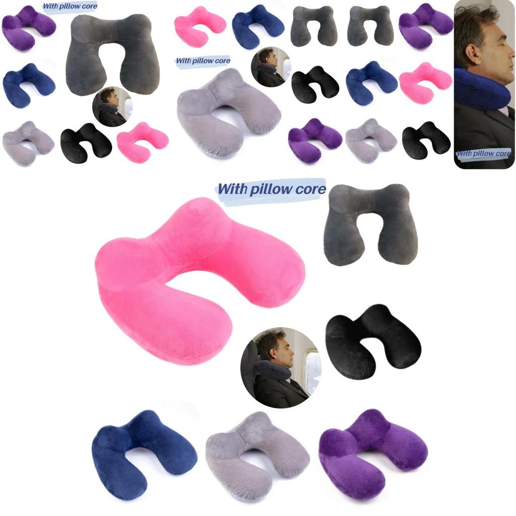 U-shaped Inflatable Neck Pillow Set For Travel With Camel Hump Design Soft And Comfortable