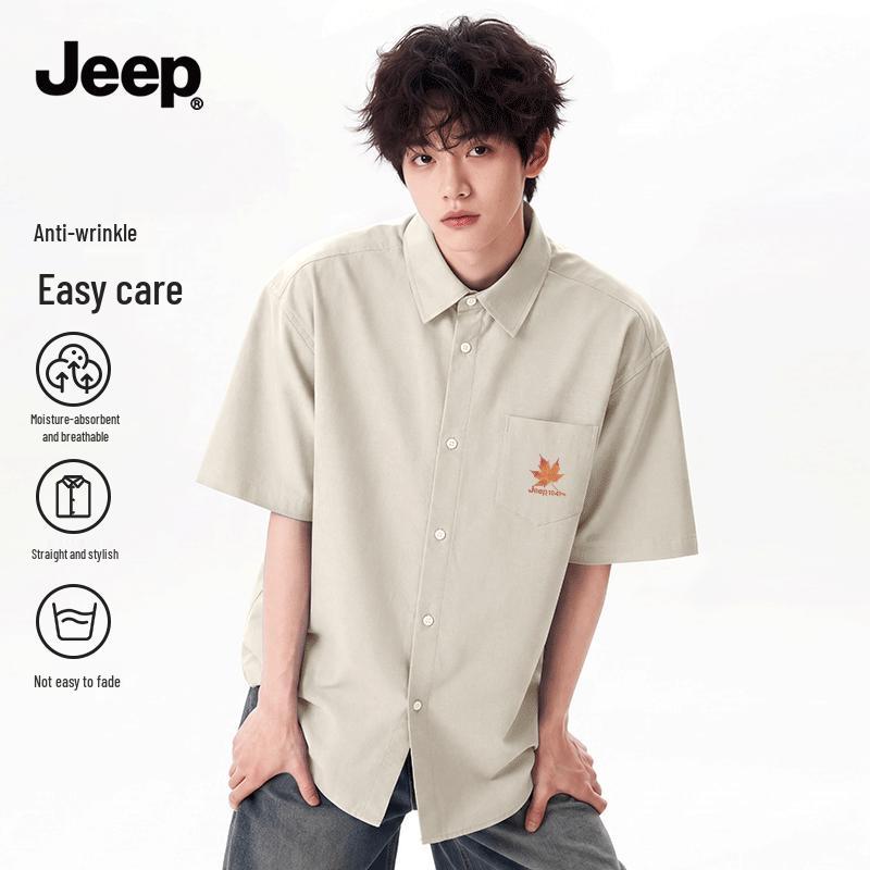 JEEP Men s Summer Oxford Short-Sleeve Business Shirt 4XL