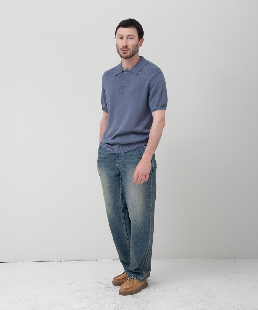 MANNERGRAM 100% Soft Cotton 3-Ply Polo Short Sleeve Knit Steel Blue