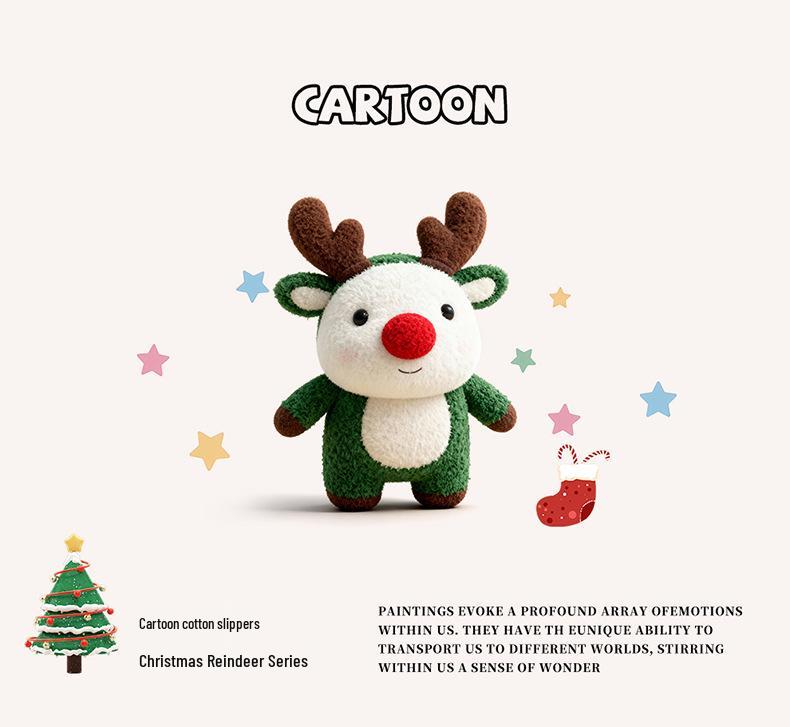 Damen Süße Cartoon Rentier Plüsch Hausschuhe - Weihnachts-Stil Indoor Warme Winterschuhe