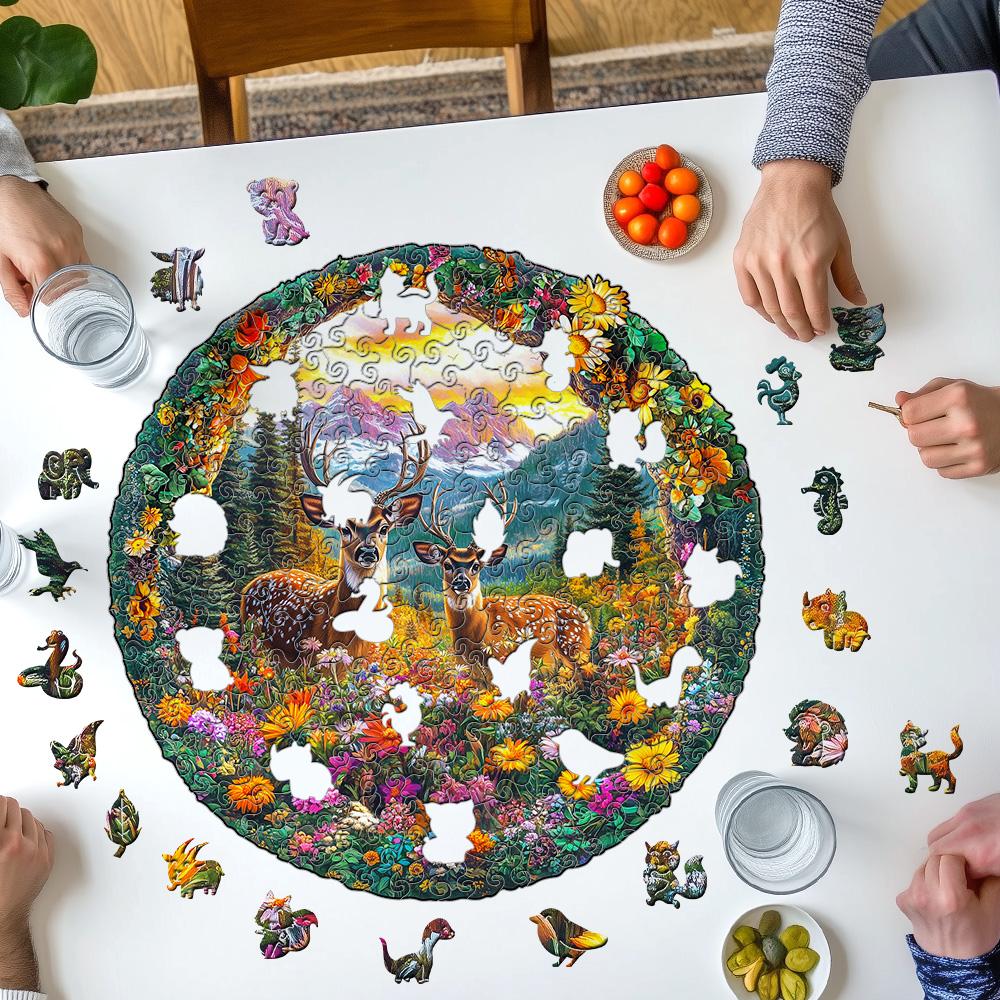 Forest Deer 3D Wooden Puzzle - Adult Puzzle Relaxation Craft Gift - Challenge Family Puzzle Game Gift or Male and Female Elderly