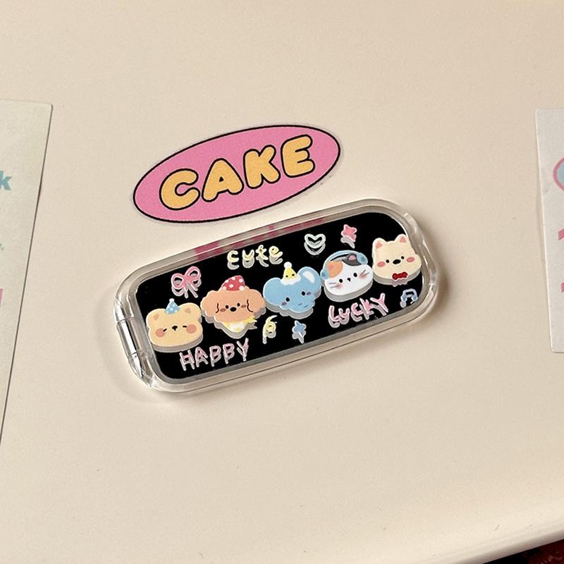 Cute Cartoon Cat & Dog Stick-On Makeup Mirror Phone Holder - Dual-Position Foldable Stand, Mobile Phone Accessories