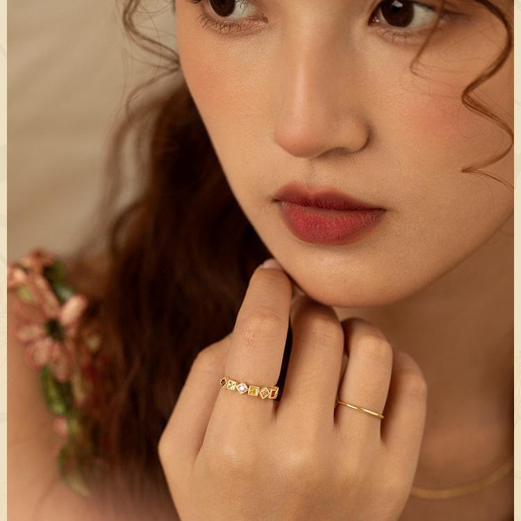 Copper Fashionable Chic Ring With Colorful Rhinestones For Women Unique Adjustable Design