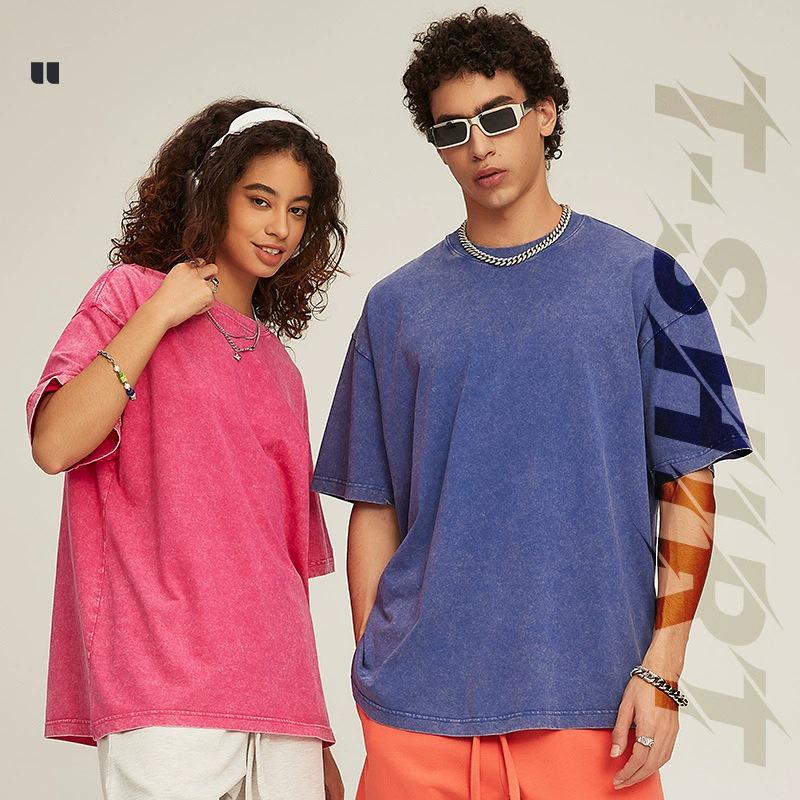 Men's Vintage Distressed Oversized Drop Shoulder T-Shirt, European Size, 230g, Short Sleeve