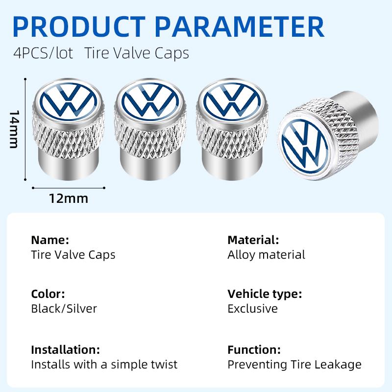 4PCS 3D Aluminum Alloy Car Wheel Tire Valve Air Stem Caps Dust Covers For Volkswagen Touran Golf VW Passat Polo Bora Altea