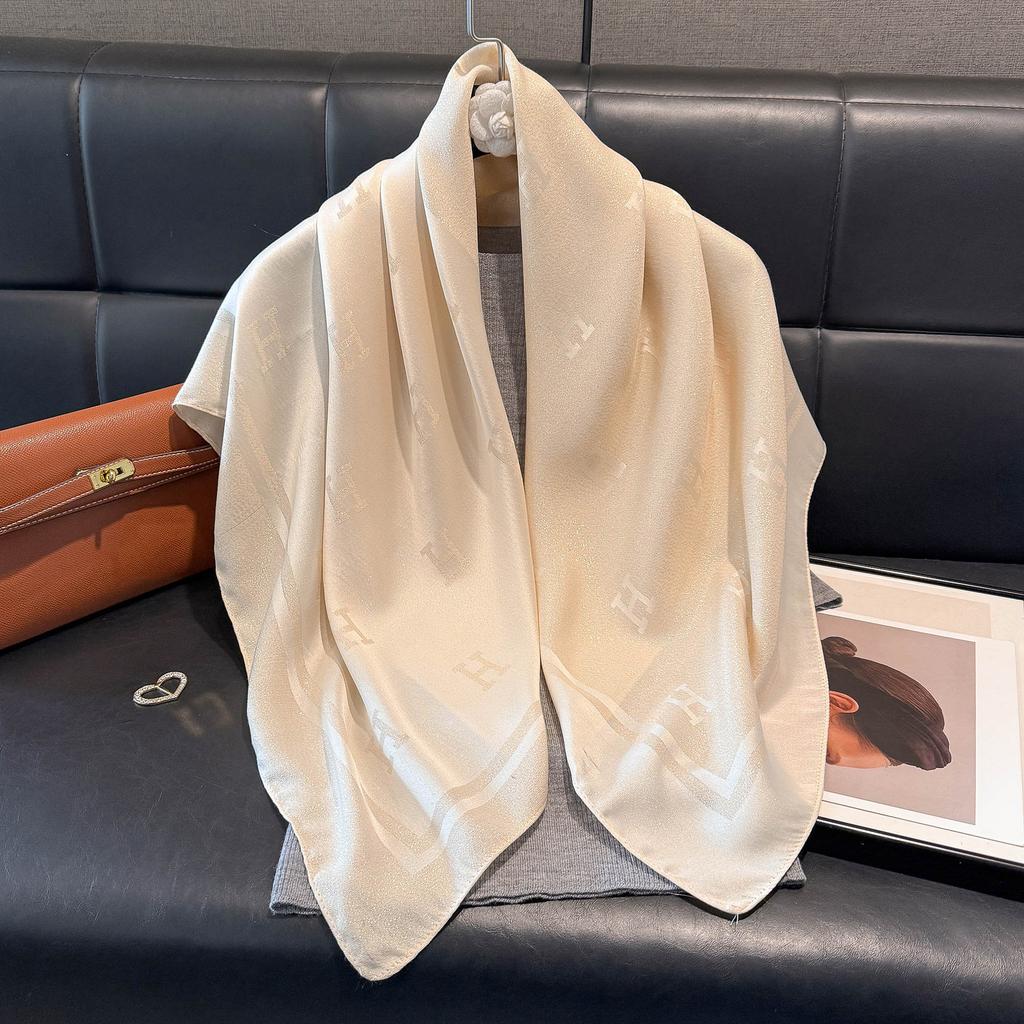 Classic H Temperament Silk Scarf Women'S Tencel Cotton Trend Versatile Imitation Silk Scarf Scarf 90 Square Scarf