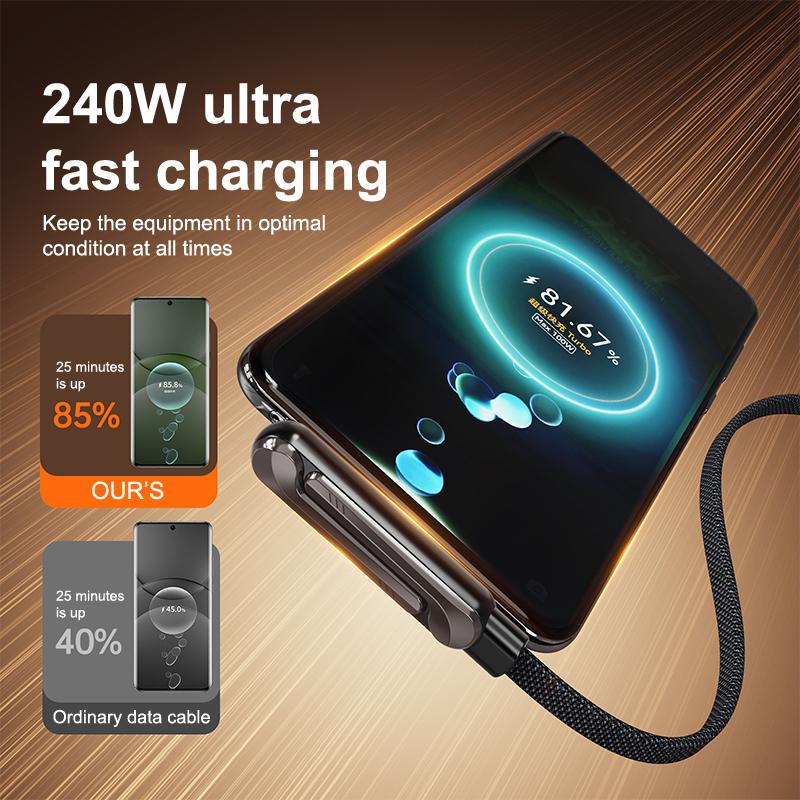 Faltbares Ladekabel mit integriertem Ständer Schnellladekabel Telefon Tablet 240W Ultraschnelles Datenkabel Handyhalter 1 Stück