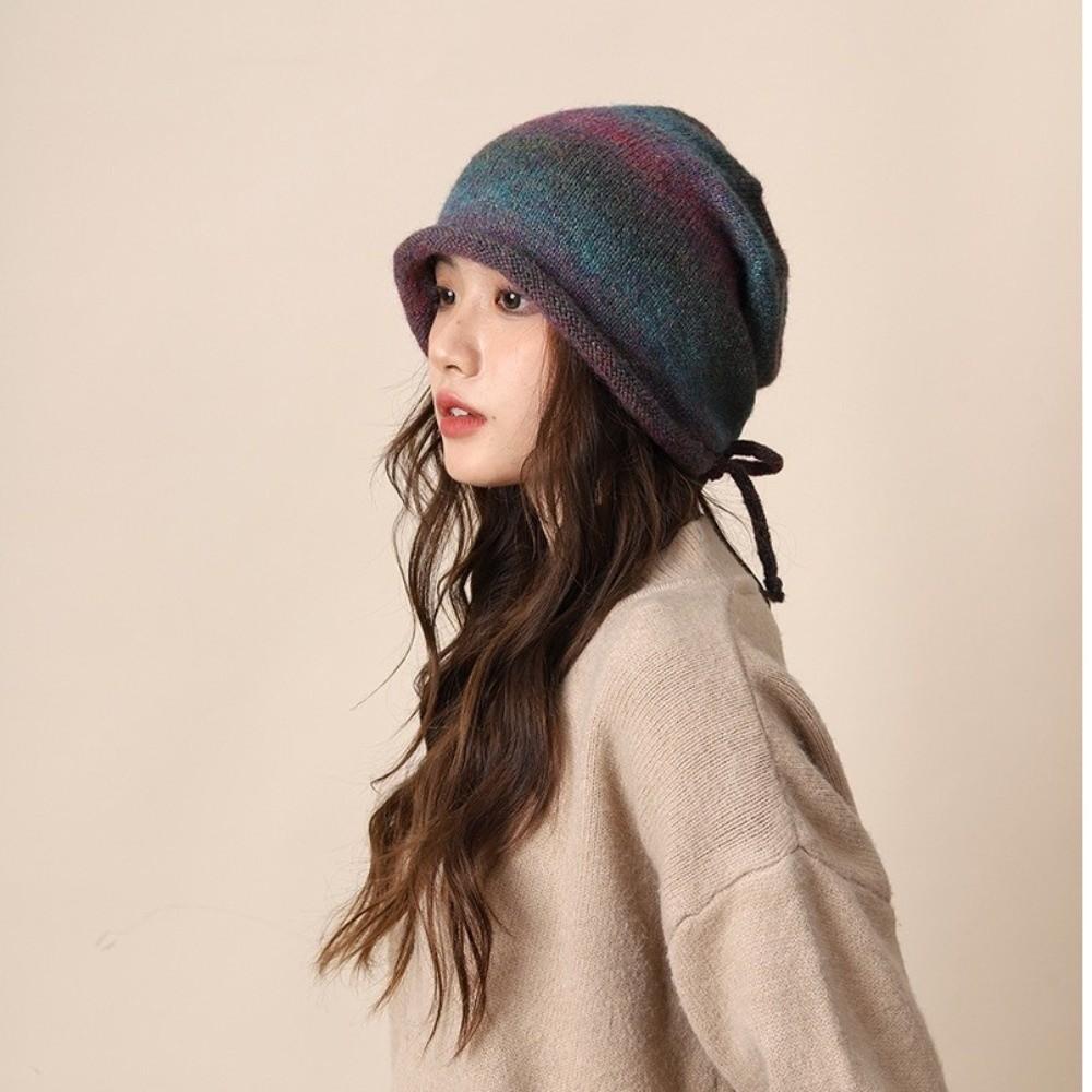 Gradient Color Bonnet Hat Large Size Drawstring Slouch Hat Fashion Beanies Skullies