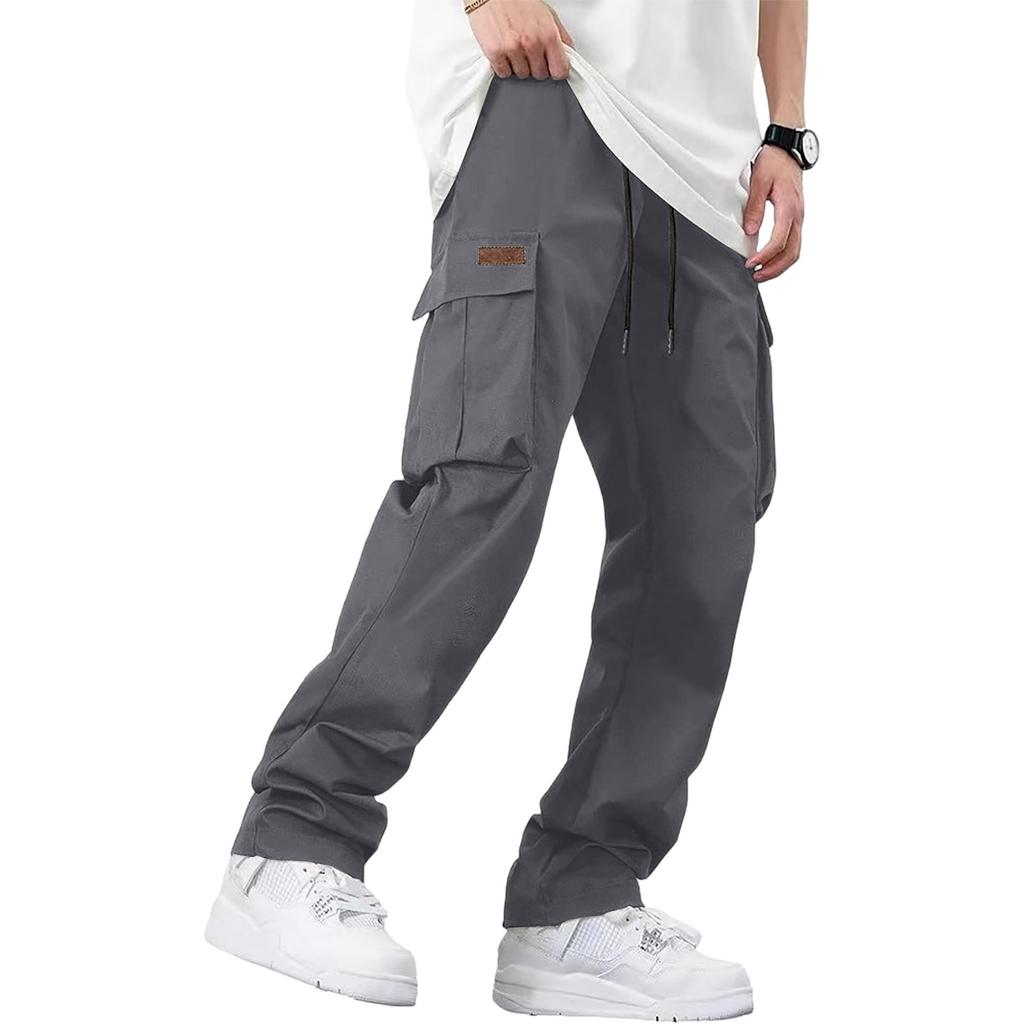 Men's Loose Casual Multi-pocket Work Pants, Youth Stretch Waist Drawstring  Pants