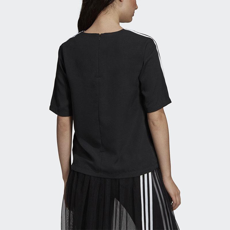 Adidas Originals Side Stripe Chiffon Breathable Sports Casual Short Sleeve T-Shirt Women Tops Black DX3695
