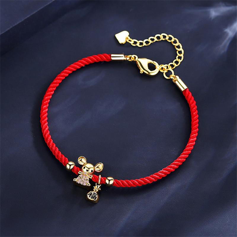 Rood Touw Armband Zodiac Ratten Armbanden Voor Vrouwen Verjaardag Gelukswens Sieraden Armband Meisje Nieuwjaar Kerstversiering Kerstcadeau