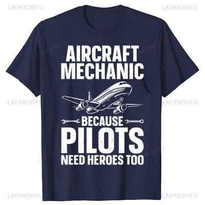 Divertido Genial Arte de Mecánico de Aviones para Hombres Mujeres Técnico de Aeronaves Camisetas de Algodón Camiseta de Humor Manga Corta Ropa Holgada