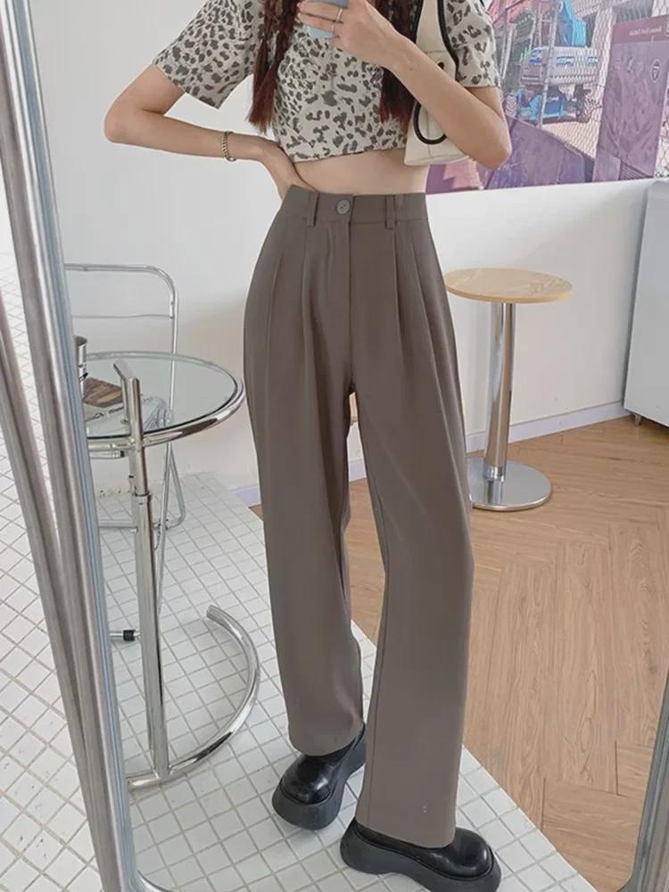 2024 Women's High Waist Wide-Leg Sport Pants - Autumn Solid Color Casual Suit, Nine-Point Length