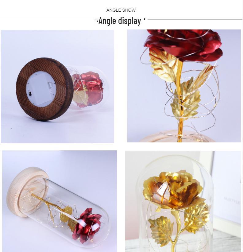 Gold Foil Rose Eternal Flower Glass Cover Gift for Valentine's Day, Christmas, New Year