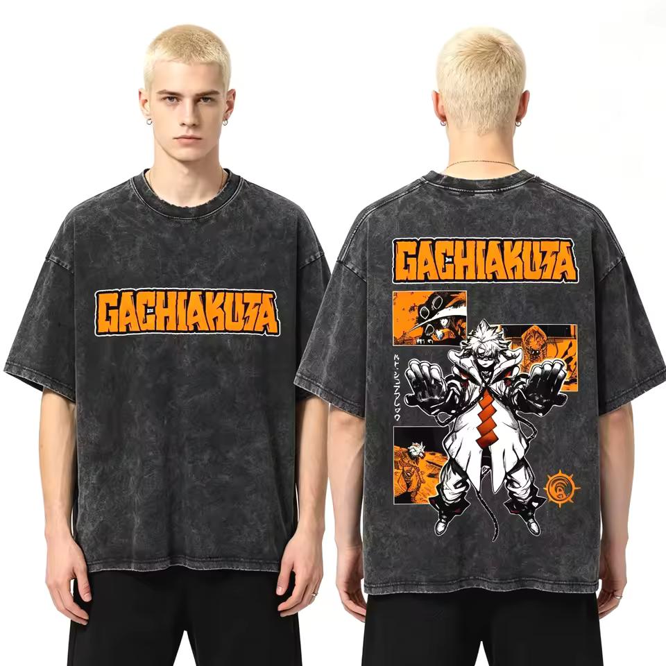 2026 Summer Hot Sale Washed Anime Gachiakuta Rudo Print T-Shirts Y2K Unisex Neck Casual T Shirt Cotton Gothic Round T-shirt