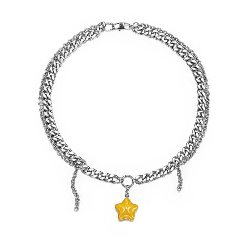 Y2K Detachable Star Pendant Necklaces Star Necklace Pendant Choker Fashion Accessories Star Neck Jewelry Copper Material жёлтый