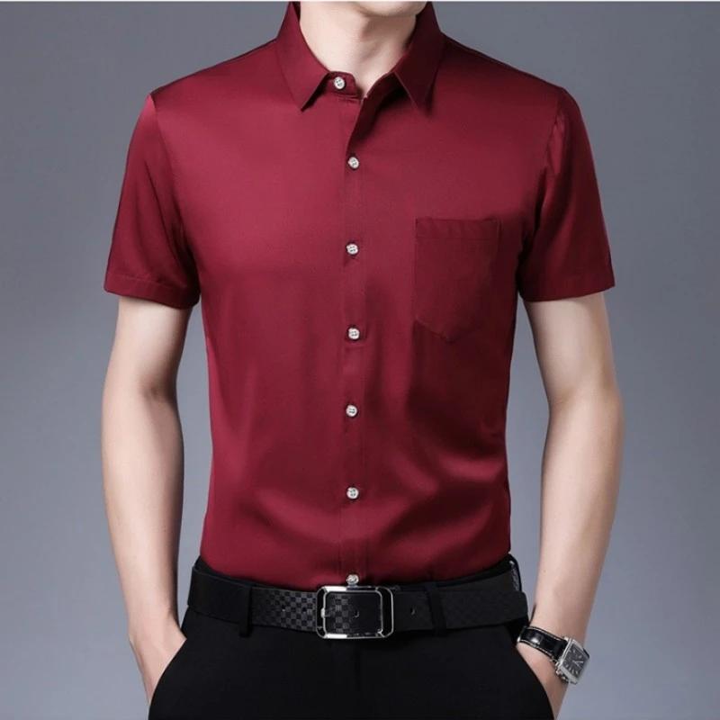 New Men's Business Casual Short Sleeved Solid Color Shirt Wrinkle Resistant Wrinkle Free Comfortable All Season Versatile Top