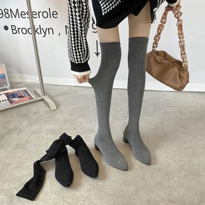 Fashion Autumn Winter Women Elastic Slimming Sock Loots Fashion Female Low Heel Over The Knee High Booties